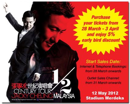 张学友 Jacky Cheung ½ Century Tour 世纪演唱会 - Malaysia 马来西亚 is BACK, Concert Tickets Sale from 28th March 2012!