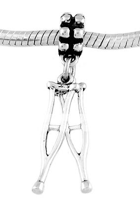 STERLING SILVER DANGLE MEDICAL CRUTCHES EUROPEAN BEAD  