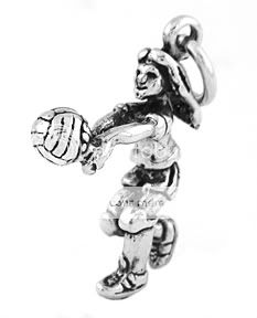 SILVER FEMALE VOLLEYBALL PLAYER CHARM WITH SPLIT RING  